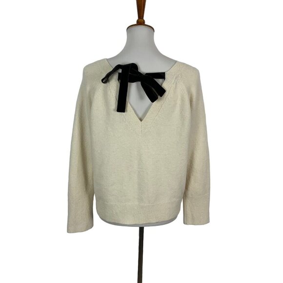 J Crew Wool Sweater Medium White Tie Back Pullover Minimalist Cozy - Picture 3 of 6